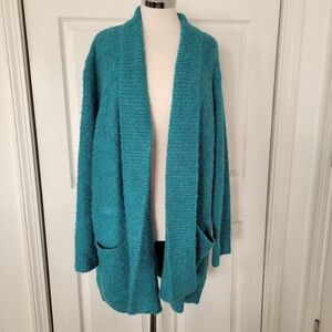 Draper&Damons Blue/Green Boucle Style Cardigan Sweater EUC 3X